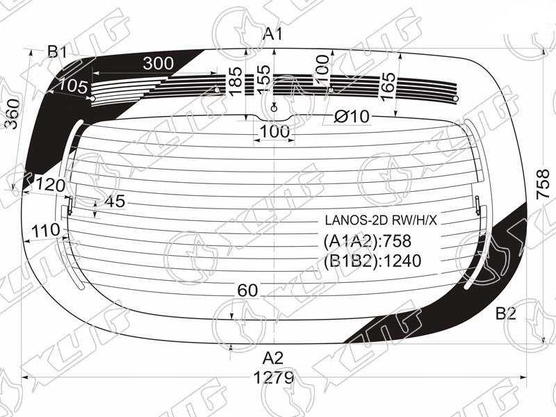 Стекло заднее с обогревом DAEWOO LANOS XYG LANOS-2D RW/H/X 