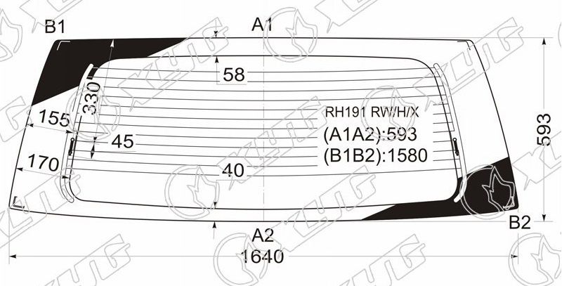 Стекло заднее с обогревом TOYOTA HIACE REGIUS, TOURING HIACE XYG RH191 RW/H/X 