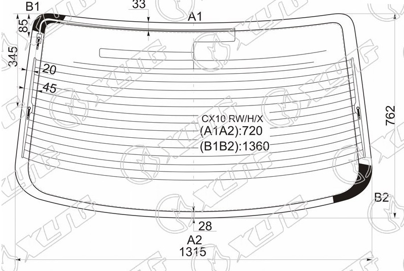 Стекло заднее с обогревом TOYOTA AVALON XYG CX10 RW/H/X 