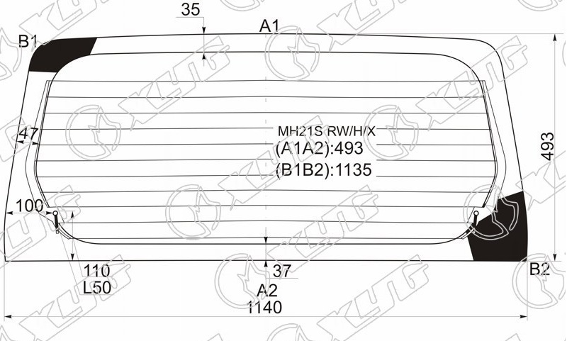 Стекло заднее с обогревом SUZUKI WAGON R XYG MH21S RW/H/X 