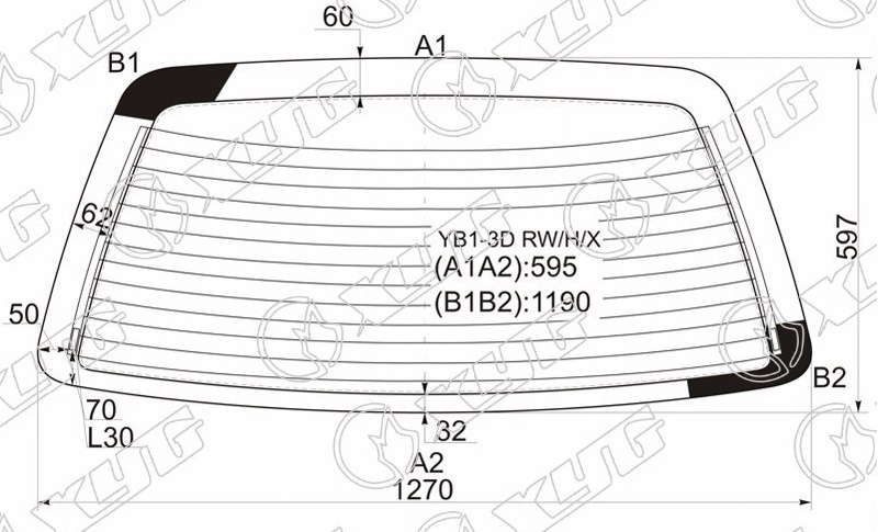 Стекло заднее с обогревом SUZUKI BALENO, CULTUS, ESTEEM XYG YB1-3D RW/H/X