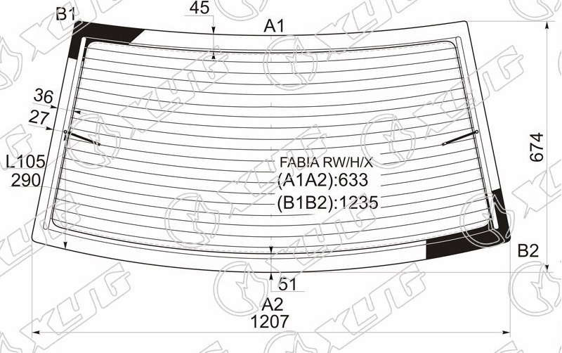 Стекло заднее с обогревом SKODA FABIA XYG FABIA RW/H/X 