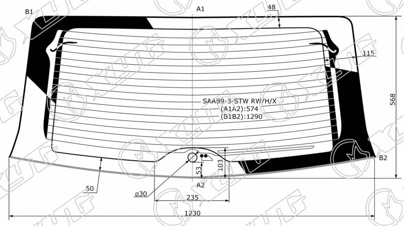 Стекло заднее с обогревом SAAB 9-3 XYG SAAB9-3-STW RW/H/X 