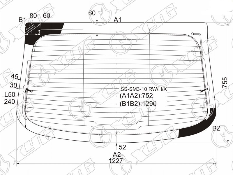 Стекло заднее с обогревом RENAULT FLUENCE XYG SS-SM3-10 RW/H/X 