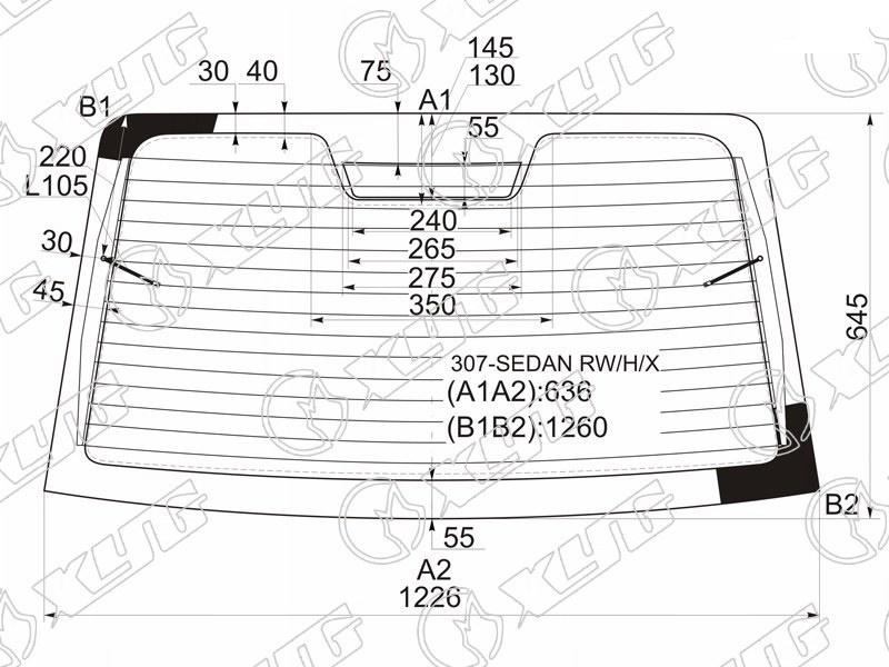 Стекло заднее с обогревом PEUGEOT 307 XYG 307-SEDAN RW/H/X 