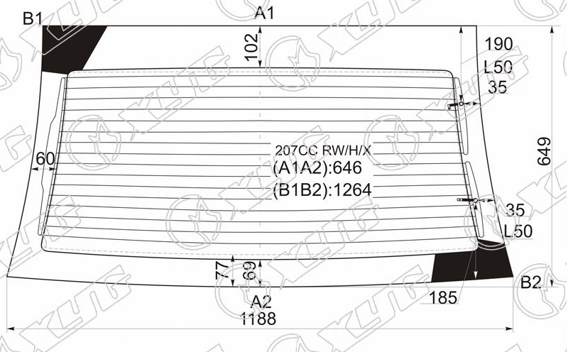 Стекло заднее с обогревом PEUGEOT 207 XYG 207CC RW/H/X 