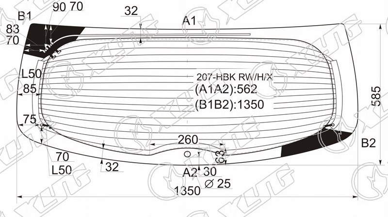 Стекло заднее с обогревом PEUGEOT 207 XYG 207-HBK RW/H/X 