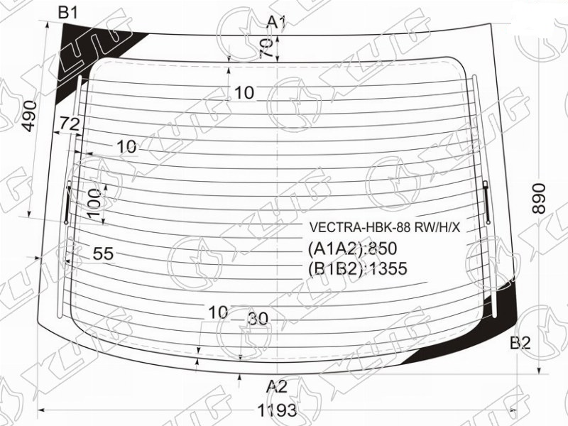 Стекло заднее с обогревом OPEL VECTRA XYG VECTRA-HBK-88 RW/H/X 