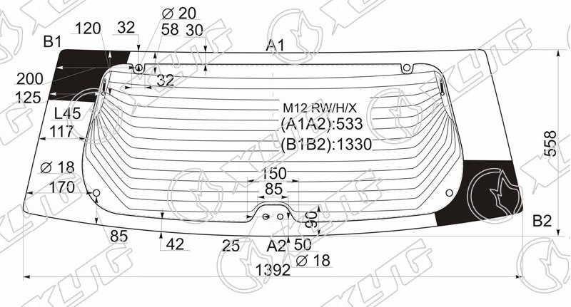 Стекло заднее с обогревом NISSAN PRAIRIE, LIBERTY XYG M12 RW/H/X 