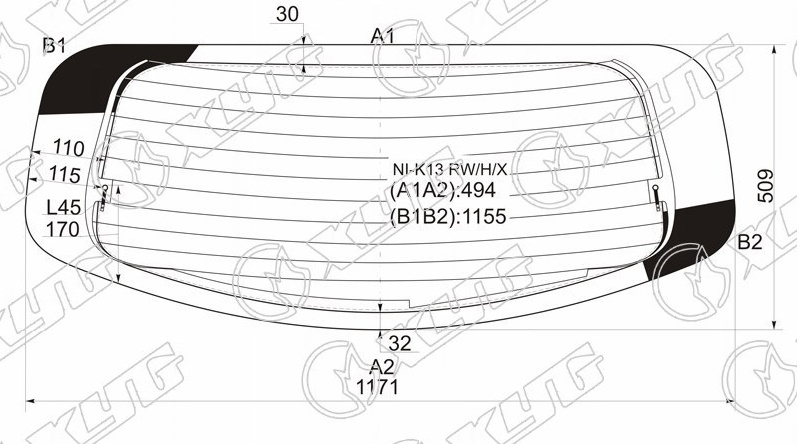 Стекло заднее с обогревом NISSAN MARCH, MICRA XYG NI-K13 RW/H/X 