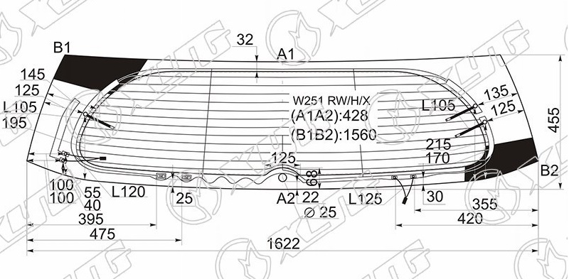 Стекло заднее с обогревом MERCEDES-BENZ R-CLASS XYG W251 RW/H/X 