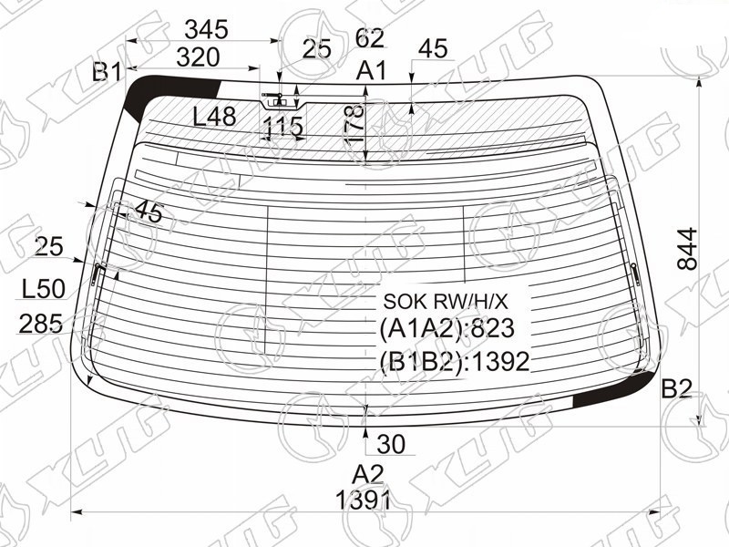 Стекло заднее с обогревом HONDA SABER, INSPIRE, ACURA TL XYG SOK RW/H/X 