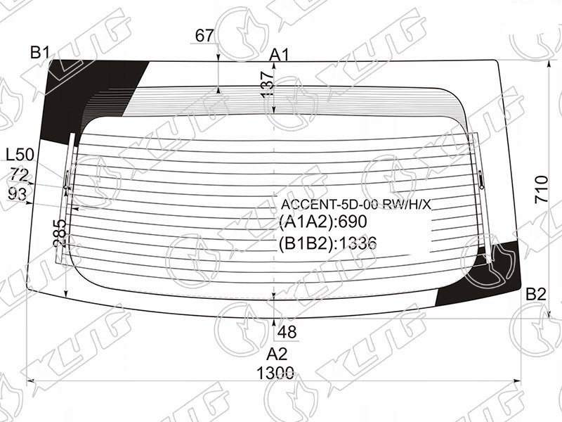 Стекло заднее с обогревом HYUNDAI ACCENT, VERNA XYG ACCENT-5D-00 RW/H/X 