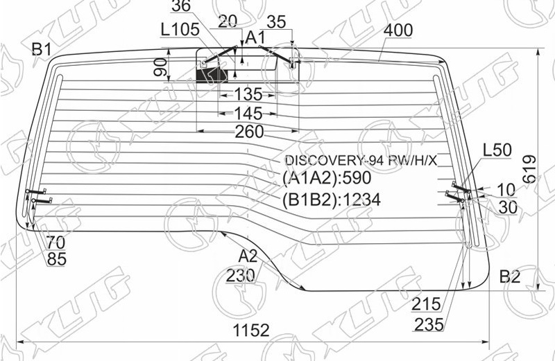 Стекло заднее с обогревом LAND ROVER DISCOVERY XYG DISCOVERY-94 RW/H/X 