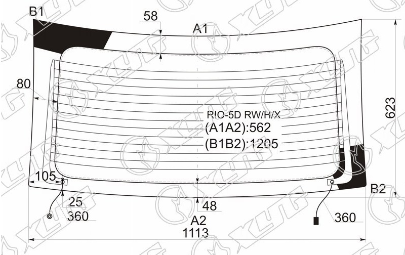 Стекло заднее с обогревом KIA RIO XYG RIO-5D RW/H/X 