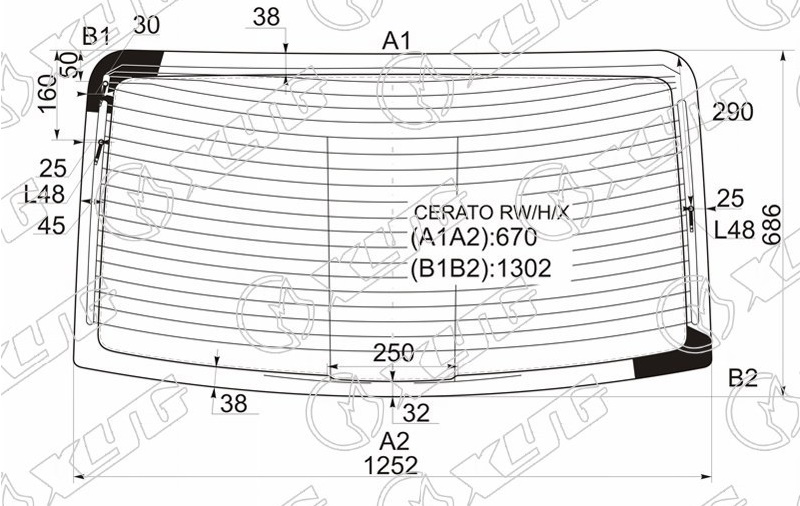 Стекло заднее с обогревом KIA CERATO XYG CERATO RW/H/X 