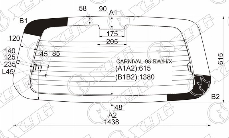 Стекло заднее с обогревом KIA CARNIVAL XYG CARNIVAL-98 RW/H/X 