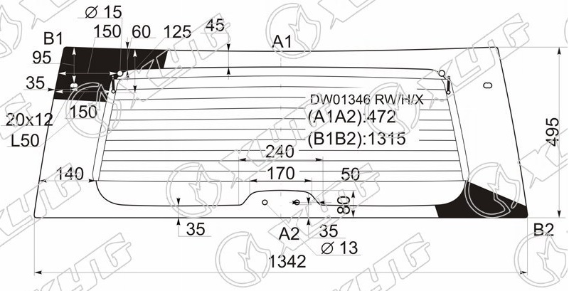 Стекло заднее с обогревом JEEP GRAND CHEROKEE XYG DW01346 RW/H/X 