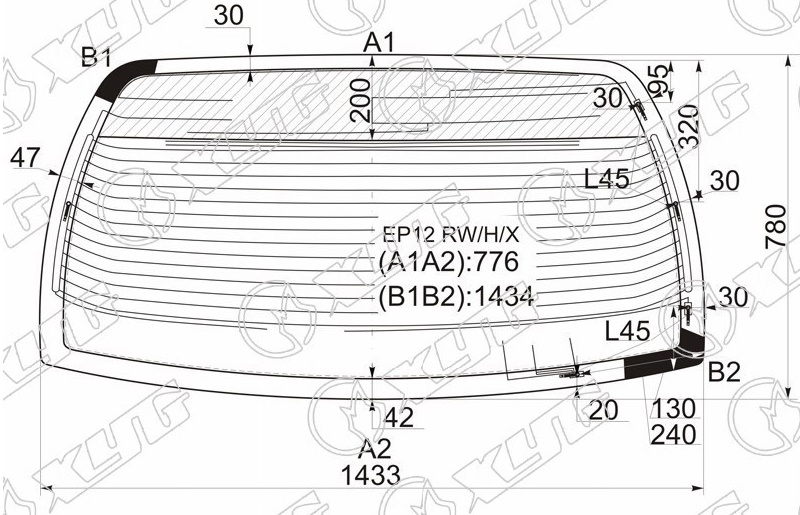 Стекло заднее с обогревом INFINITI Q45, NISSAN CIMA XYG EP12 RW/H/X 