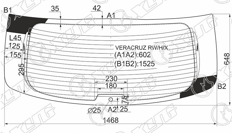 Стекло заднее с обогревом HYUNDAI VERACRUZ, IX 55 XYG VERACRUZ RW/H/X 