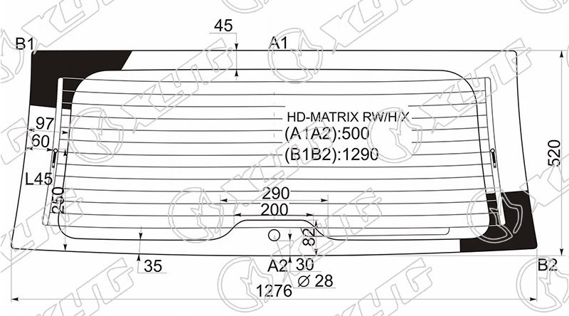 Стекло заднее с обогревом HYUNDAI MATRIX, LAVITA XYG HD-MATRIX RW/H/X 