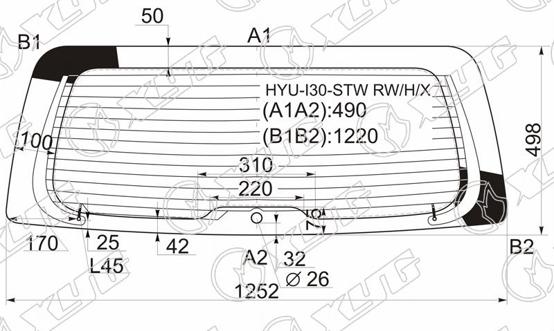 Стекло заднее с обогревом HYUNDAI I30 XYG HYU-I30-STW RW/H/X 