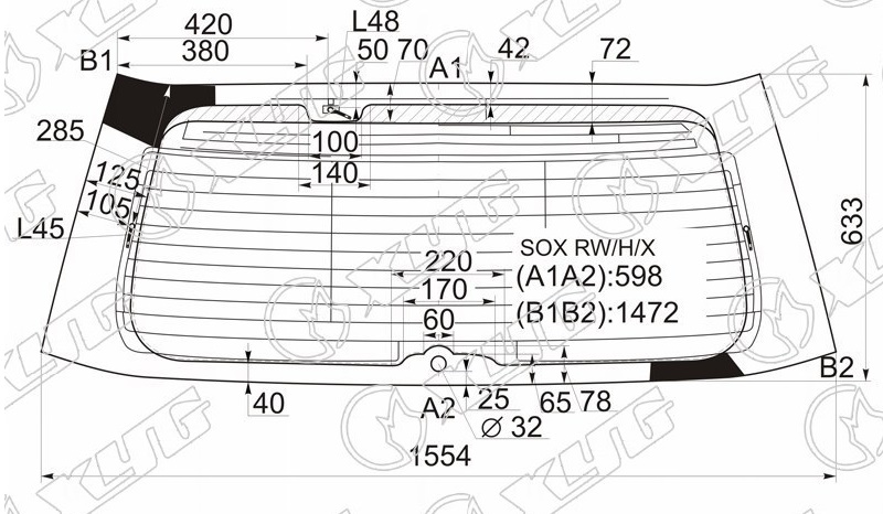 Стекло заднее с обогревом HONDA LAGREAT XYG SOX RW/H/X 