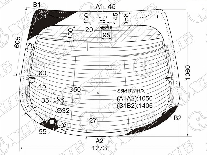 Стекло заднее с обогревом HONDA INTEGRA, ACURA RSX XYG S6M RW/H/X 