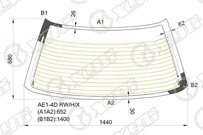 Стекло заднее с обогревом HONDA CONCERTO XYG AE1-4D RW/H/X 