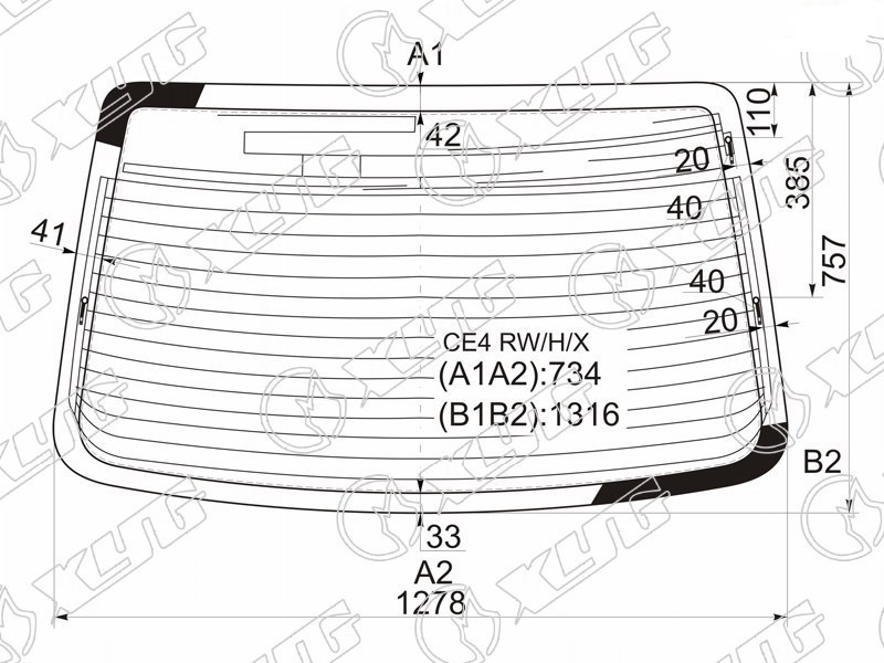 Стекло заднее с обогревом HONDA ASCOT, RAFAGA XYG CE4 RW/H/X 