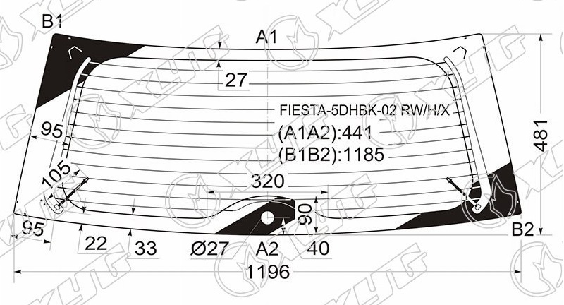 Стекло заднее с обогревом FORD FIESTA XYG FIESTA-5DHBK-02 RW/H/X 