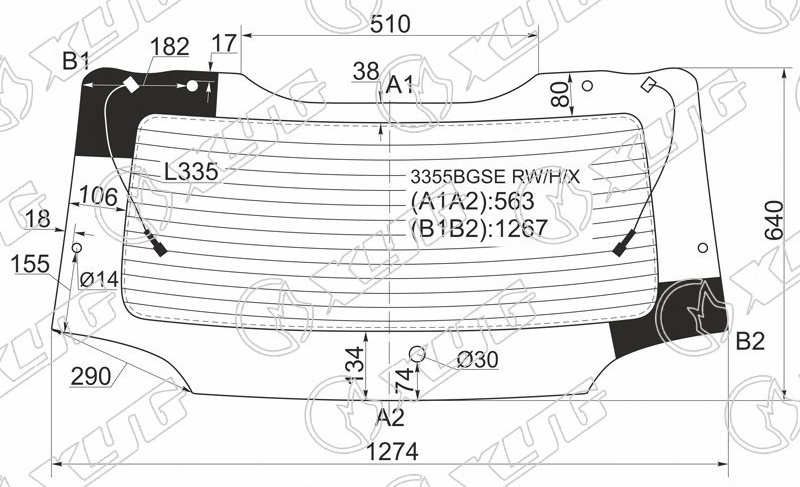 Стекло заднее с обогревом FIAT STILO XYG 3355BGSE RW/H/X 