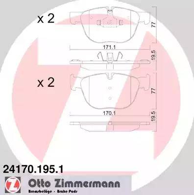 Колодки тормозные дисковые передние BMW X4, X5, X6 Otto Zimmermann 24170.195.1 