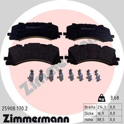 Колодки тормозные дисковые передние AUDI A6, VOLKSWAGEN Touareg Otto Zimmermann 25908.170.2