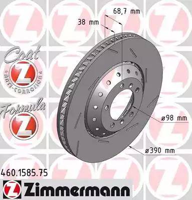 Диск тормозной передний PORSCHE PANAMERA Otto Zimmermann 460.1585.75, D=390 мм