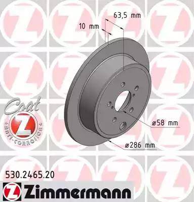 Диск тормозной задний SUBARU, TOYOTA Otto Zimmermann 530.2465.20, D=286 мм