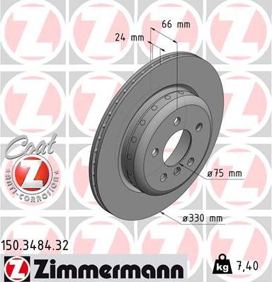 Диск тормозной задний BMW 5 Otto Zimmermann 150.3484.32, D=330 мм