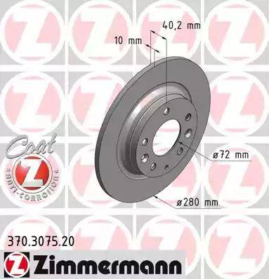 Диск тормозной задний MAZDA 6, 323 Otto Zimmermann 370.3075.20, D=280 мм