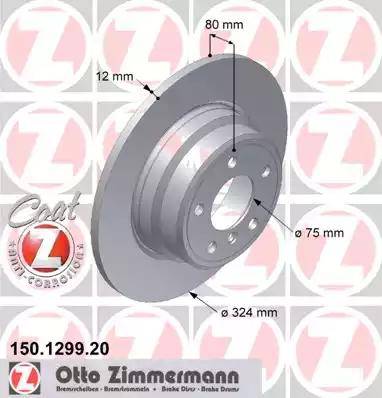 Диск тормозной задний BMW X5 Otto Zimmermann 150.1299.20, D=324 мм