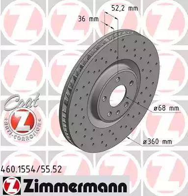 Диск тормозной передний PORSCHE Macan Otto Zimmermann 460.1555.52, D=360 мм