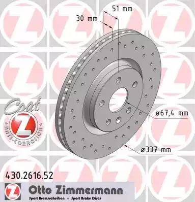 Диск тормозной передний OPEL Insignia Otto Zimmermann 430.2616.52, D=337 мм