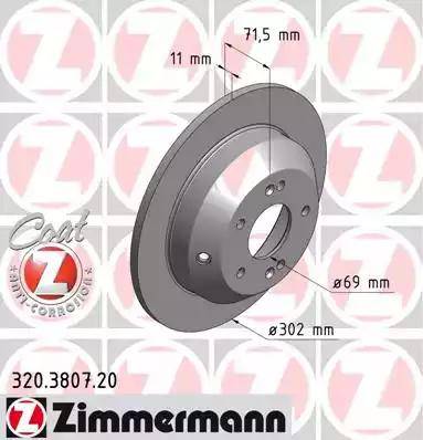 Диск тормозной задний HYUNDAI, KIA Otto Zimmermann 320.3807.20, D=302 мм