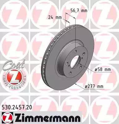 Диск тормозной передний SUBARU Impreza Otto Zimmermann 530.2457.20, D=277 мм