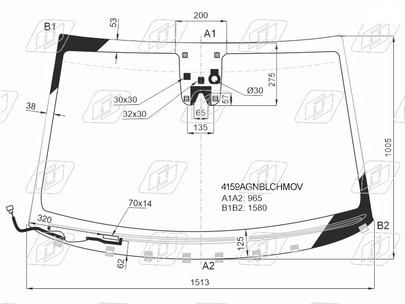 Стекло лобовое с обогревом щеток HYUNDAI TUCSON FUYAO 4159AGNBLCHMOV