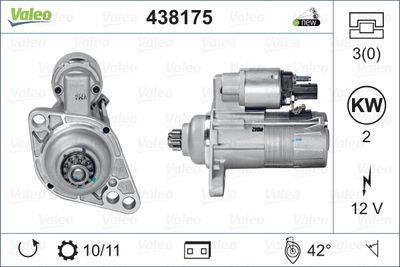 Стартер для AUDI A3 12В 2кВт Valeo 438 175