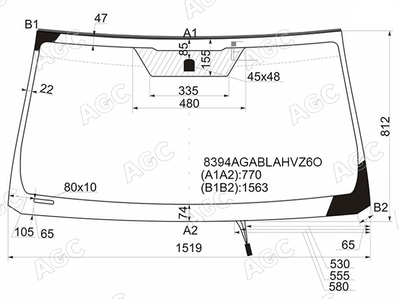 Стекло лобовое с обогревом щеток TOYOTA LAND CRUISER PRADO, LEXUS GX460 AGC 8394AGABLAHVZ6O