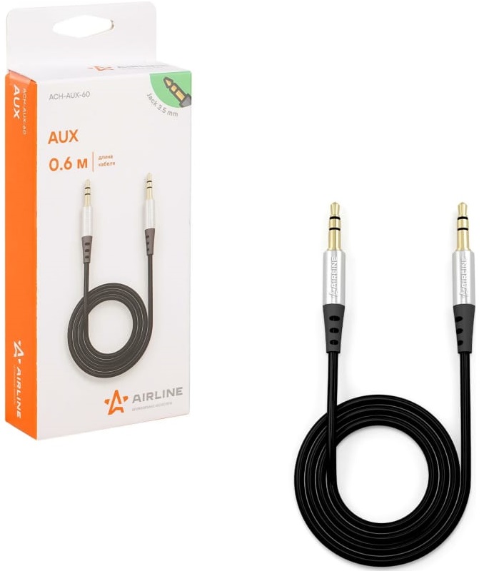 Кабель Aux AIRLINE ACH-AUX-60, 3.5 mm Jack - 3.5 mm Jack 0.6 м, черный 