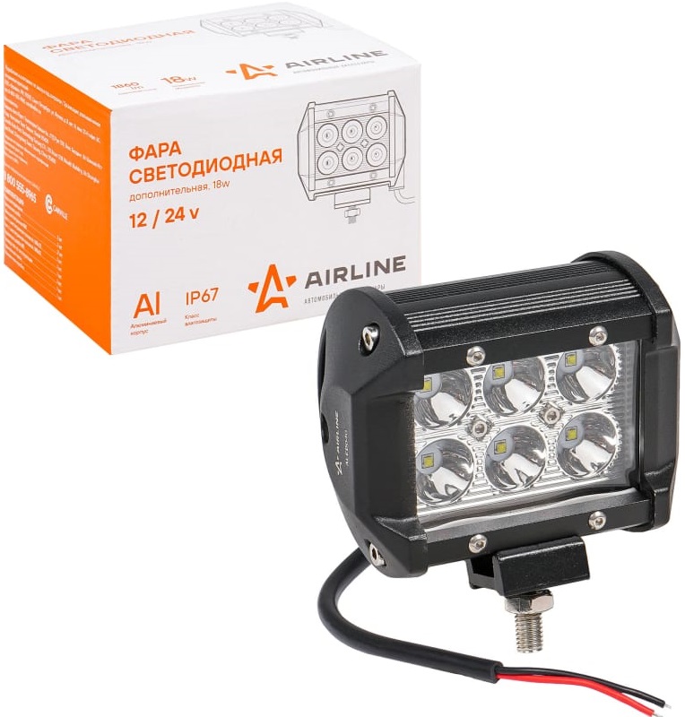 Фара светодиодная Airline ALED040, двухрядная, 6 LED, 18 W, 98х78х65, 12/24 V