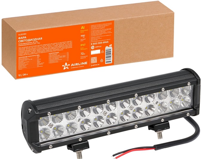 Фара светодиодная Airline ALED050, двухрядная, 24 LED комбинированный свет, 72 W, 300х78х65, 12/24 V