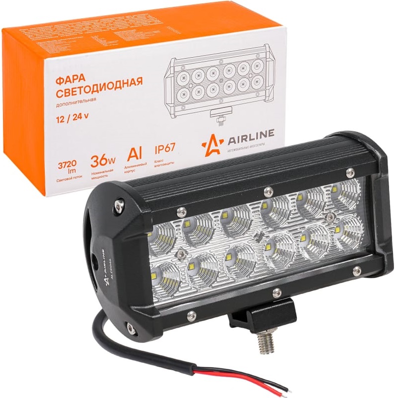 Фара светодиодная Airline ALED046, двухрядная, 12 LED рассеяный свет, 36 W, 12/24 V 